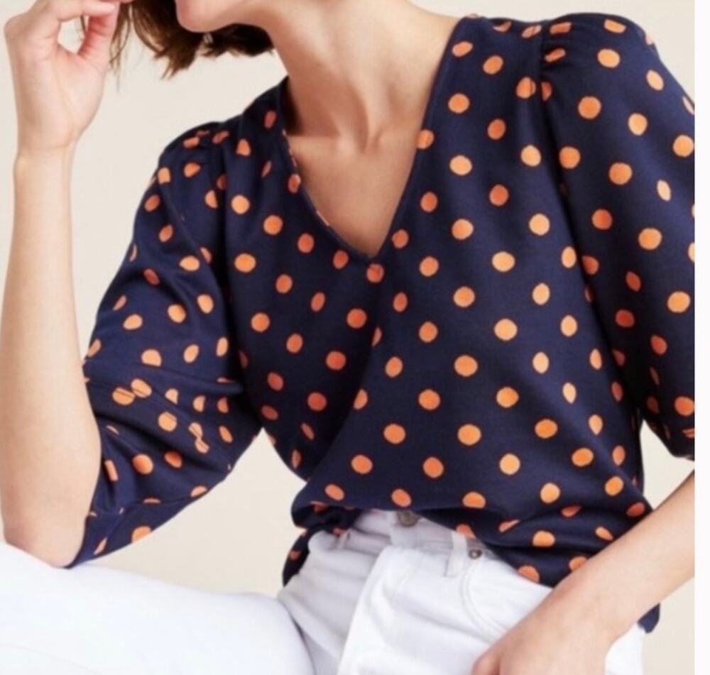 Current Air Navy Blue & Orange Geometric Polka Dot Knit Blouse Size Small